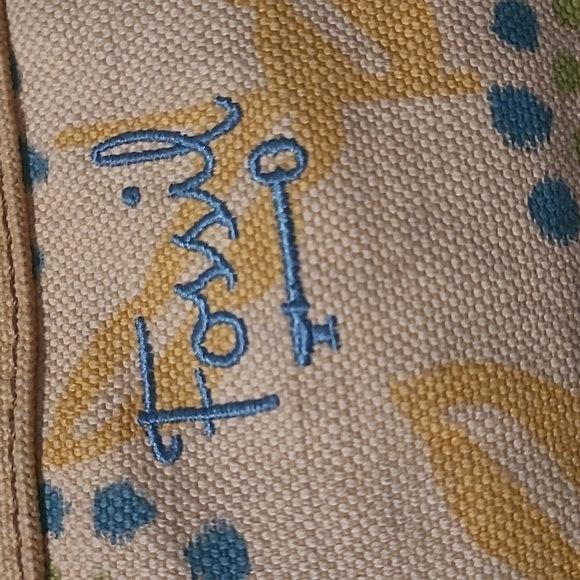 Fossil Yellow Beige Floral Canvas Leather Flowers Accent Knot Handles Tote Boho - Picture 8 of 16